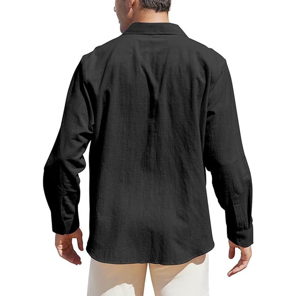Мужские свободные хлопковые льняные рубашки с длинными рукавами для мужчин, деловая повседневная рубашка на пуговицах, легкая дышащая рубашка для отдыха