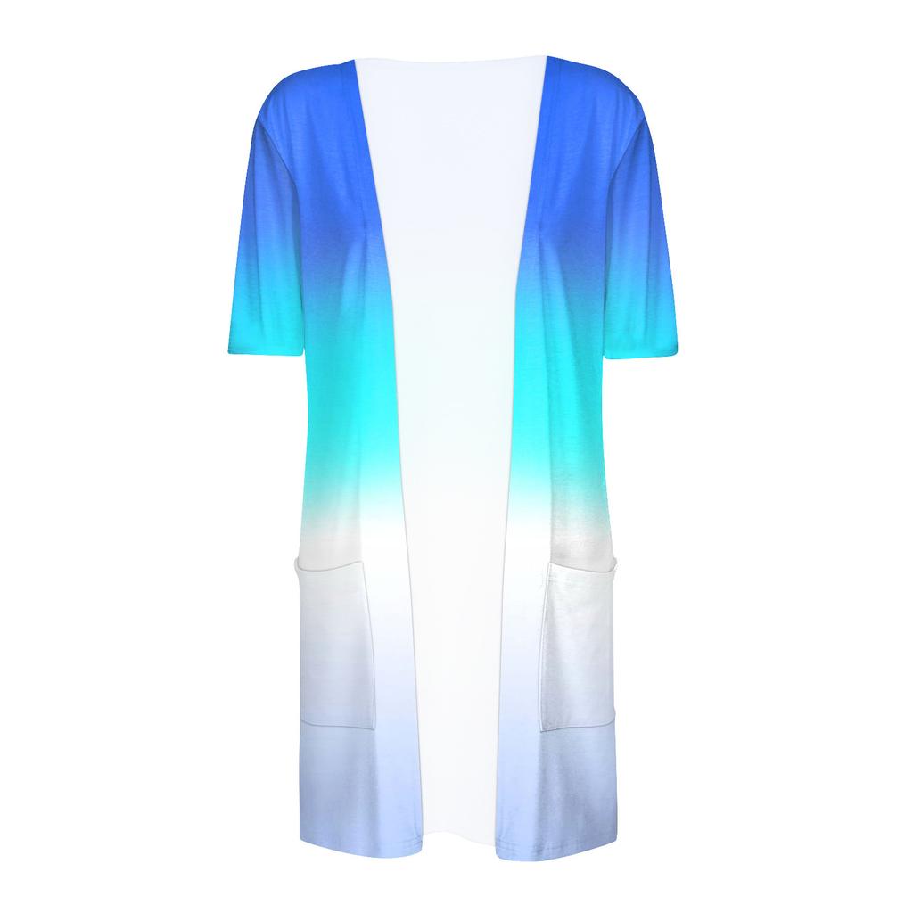 Женский модный свободный повседневный кардиган с карманами и принтом, куртка с короткими рукавами, топ