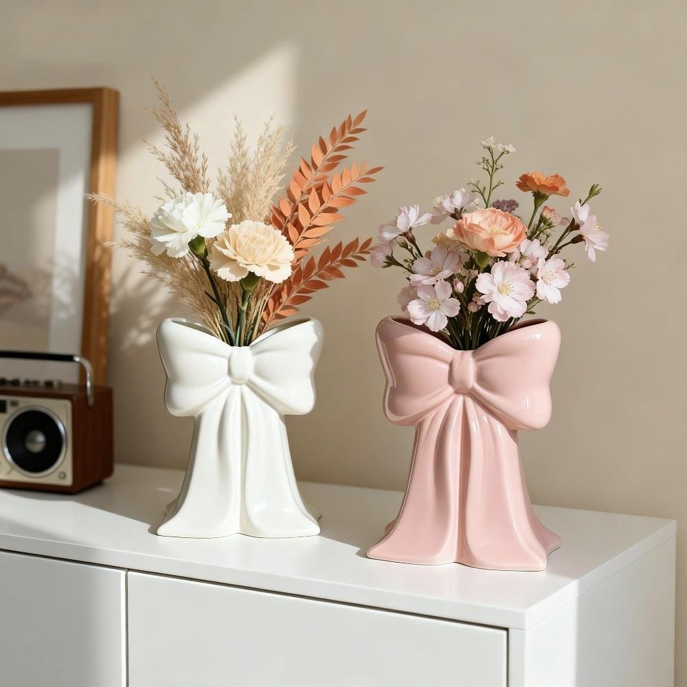 Handcrafted Ceramic Bow Vase Pink Coquette Ceramic Plant Pot Elegant Ceramic Vase Home Interior