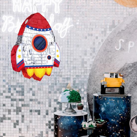 Корабль-ракета с тягой на веревке, пиньята, ракета, пиньята с завязанными глазами, летучая мышь, палка, конфетти для детей, космические принадлежности для дня рождения