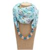Beads Pendant Floral Print Necklace Scarf Simple Ethnic Style Vintage Chiffon Scarf for Home
