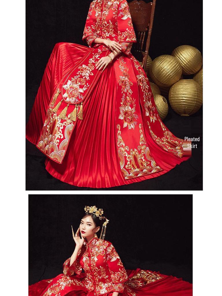 2025 Show He Bridal Gown: New Style Chinese Wedding Dress, Embroidered Maternity Gown, Toast Dress