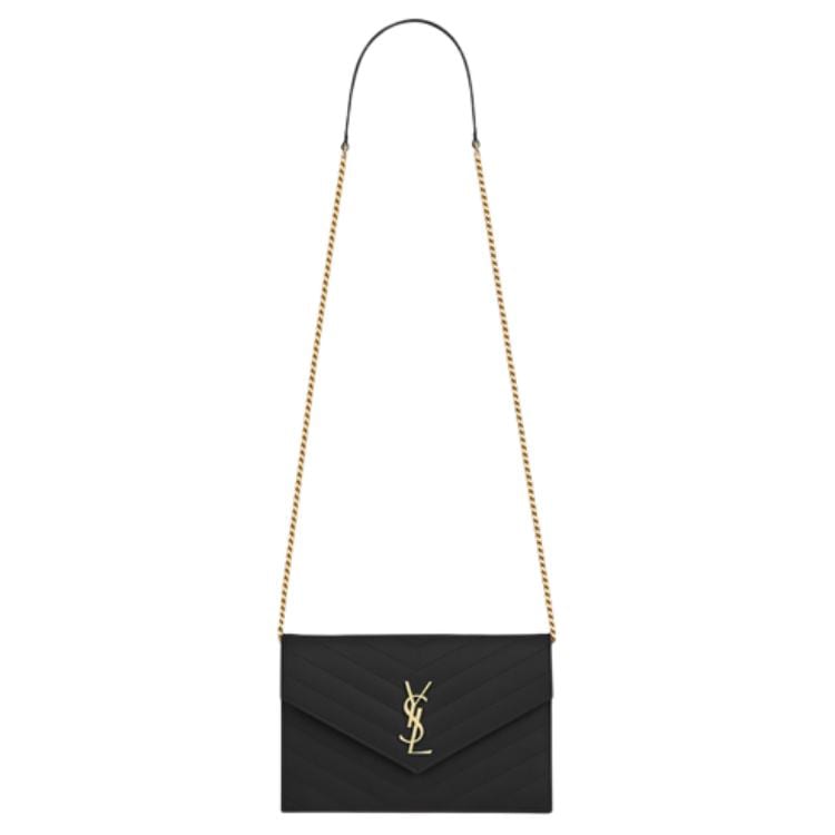 SAINT LAURENT ENVELOPE Quilting Grain Embossed Leather Shoulder Bag, Crossbody Bag Women's Black 393953-BOW01-1000