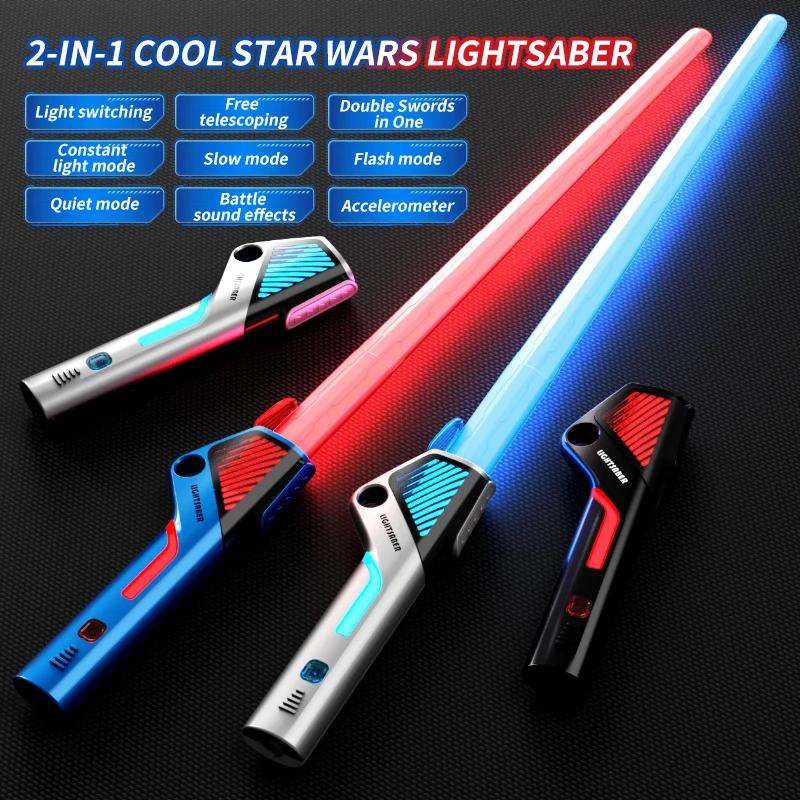 Детские разноцветные светящиеся игрушечные мечи Телескопический музыкальный лазерный меч 2-в-1 Вращающаяся игрушка-антистресс Световой меч Игрушки для детей и взрослых