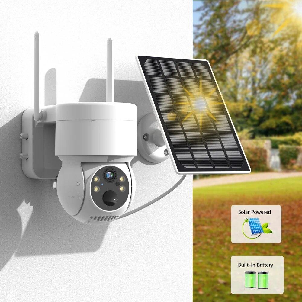 Wi-Fi PTZ-камера, уличная беспроводная солнечная IP-камера, 4 МП HD, камера видеонаблюдения со встроенным аккумулятором, длительное время ожидания, приложение iCsee