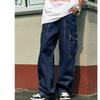 Men Jeans Retro Streetwear Wide Leg Jeans with Button Zipper Closure Pockets Loose Fit Straight Leg Pants
