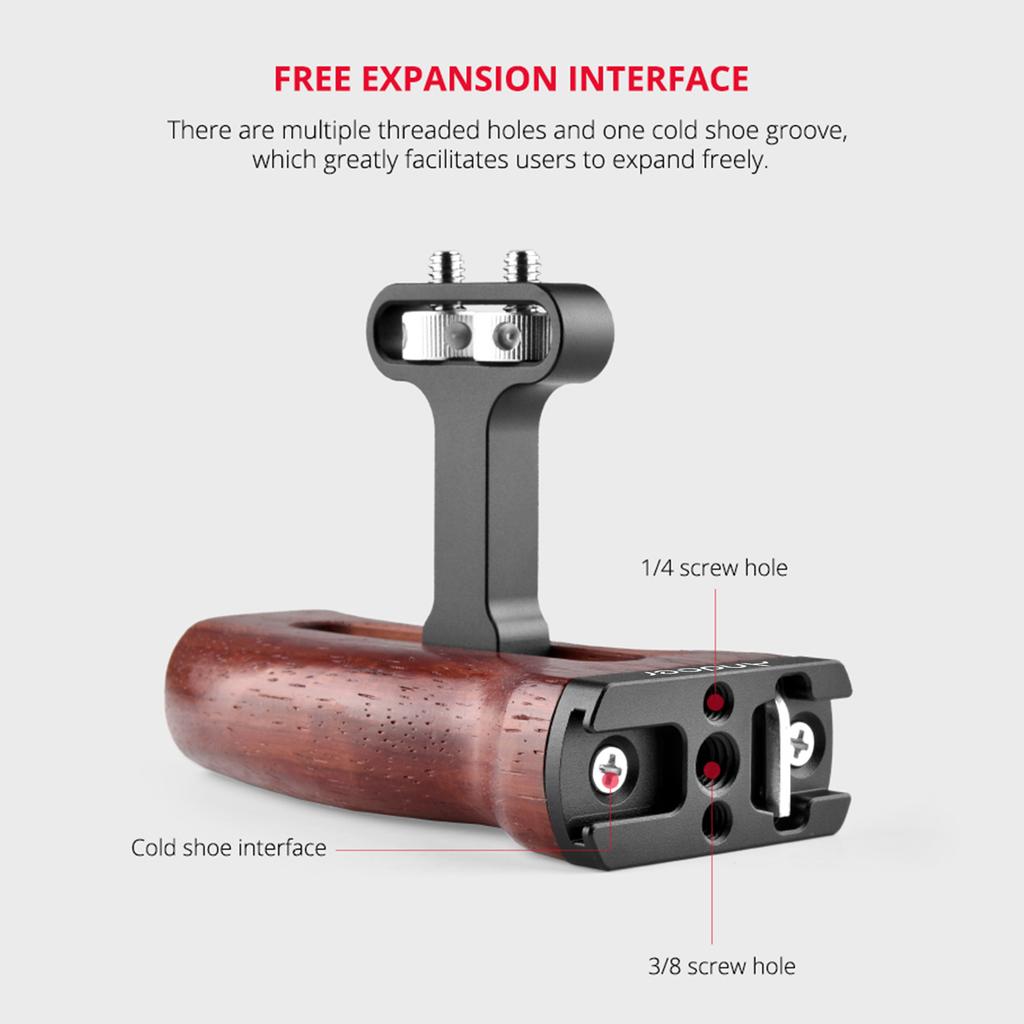 Andoer Universal Camera Cage Wooden Handle Left/Right Side Hand Grip with Cold Shoe Mount 1/4 Inch