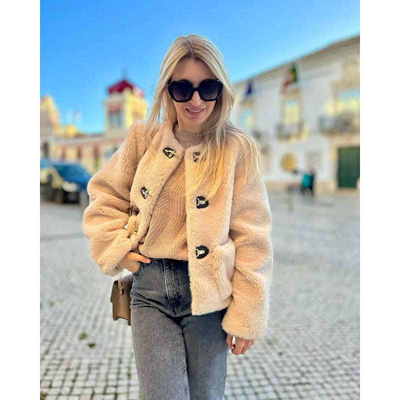 Зимняя женская ретро уличная милая весенняя флисовая куртка с карманами на пуговицах, женская прямая куртка для通勤, 2 цвета