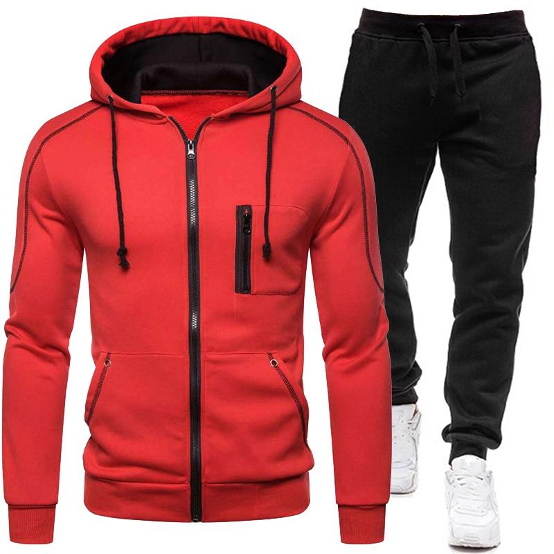 Tracksuit Men Fashion Hoodies Solid Suits Men's Sweatshirts + Drawstring Sweatpants Loose Leisure Sportswear Sets Winter