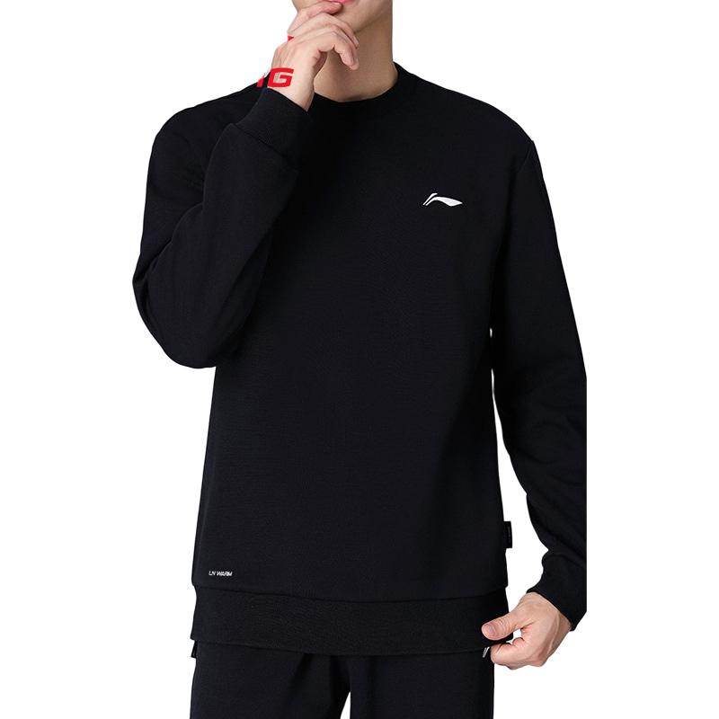 Толстовки Li Ning Мужские Черные С Круглым Вырезом Утепленные Обычные AWDVP89-1