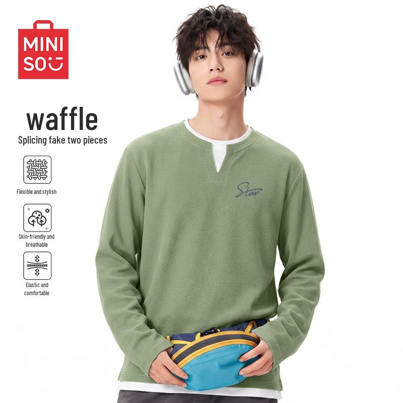 MINISO Мужская вафельная футболка с длинным рукавом