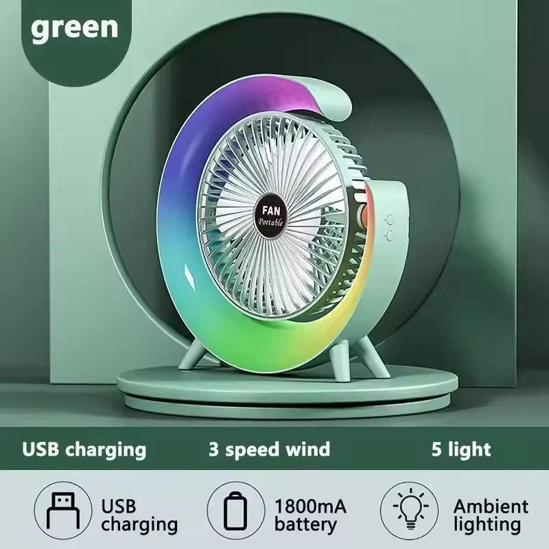 USB Desk Fan 3 Speeds with Colorful Light Personal Fan 180 Degree Rotatable Desktop Fan for Home Office Bedroom Dorm Summer Gift