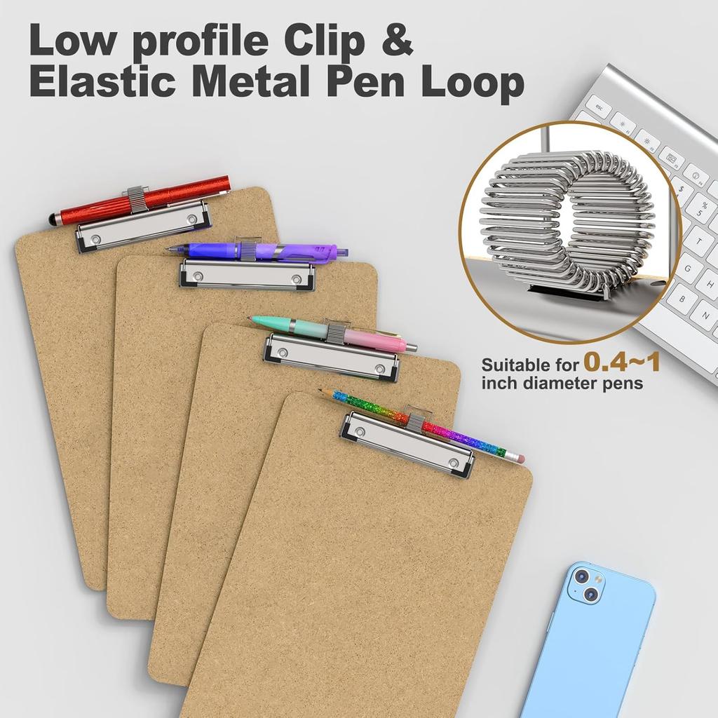 Wood Clipboard Set of 2, 8.5 x 11 Clip Borad with Pen Holder, A4 Standard Dimension 9 x 12.5 in, A4 Letter Size Hardboard for Classroom, Students,