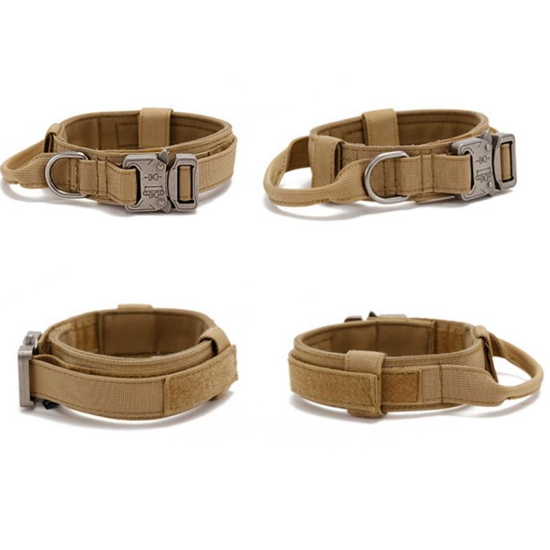 Military Tactical Dog Collar Zinc Alloy Buckle Reinforced Hook Loop Duarable Handle for Training German Shepard K9 Large