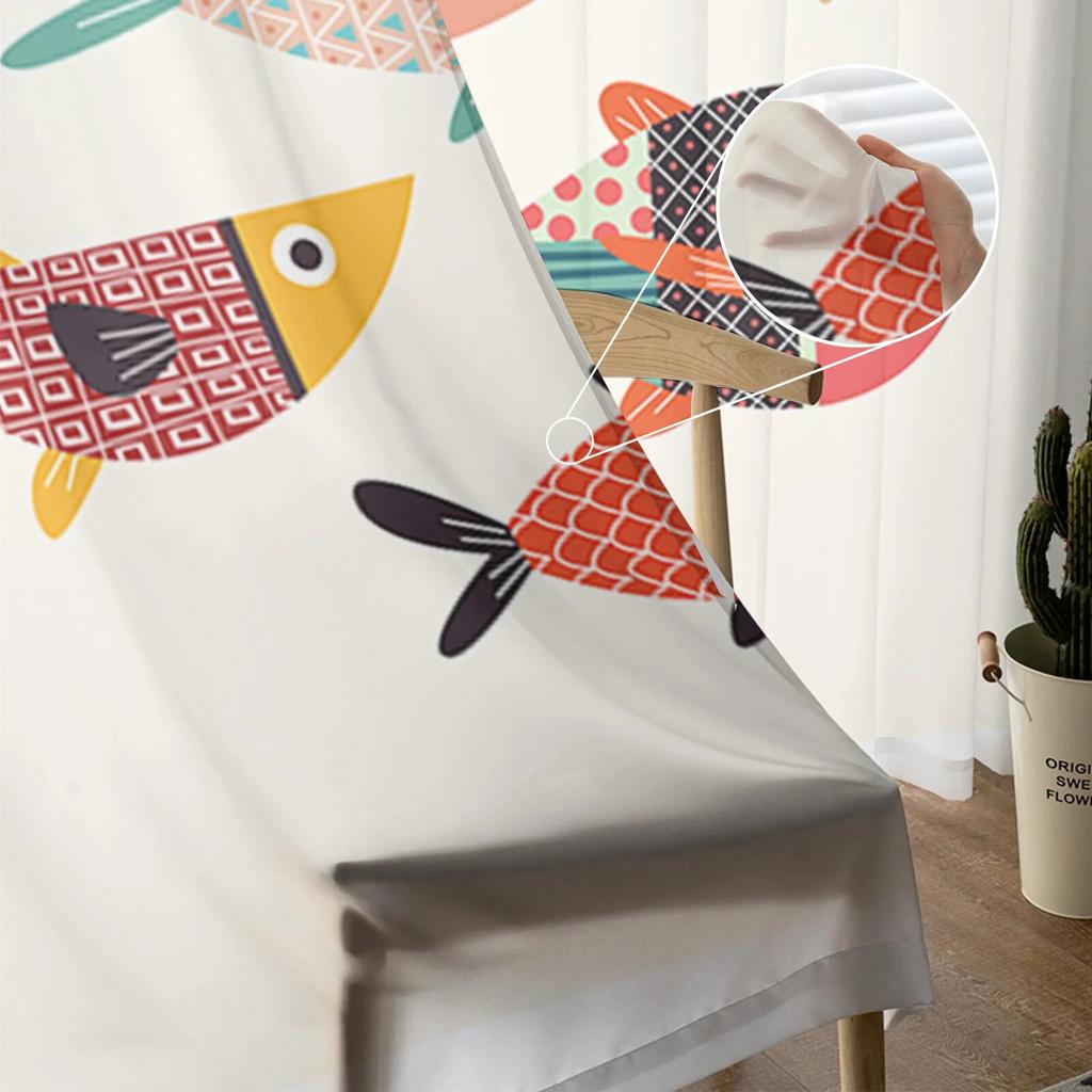 Тюлевые занавески с рисунком рыбки, прозрачные оконные шторы для гостиной, кухни, детской спальни, вуаль, подвесная занавеска