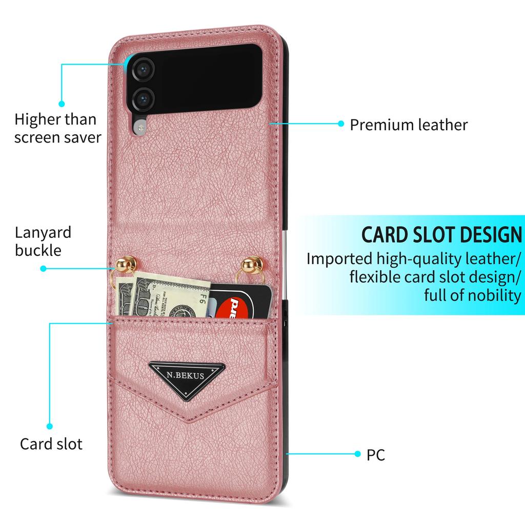 Кожаный чехол-кроссбоди для Samsung Galaxy Z Flip 6 5 4 5G Flip4 Flip3 Геометрический Слот для кредитных карт Ударопрочная задняя крышка Ремешок