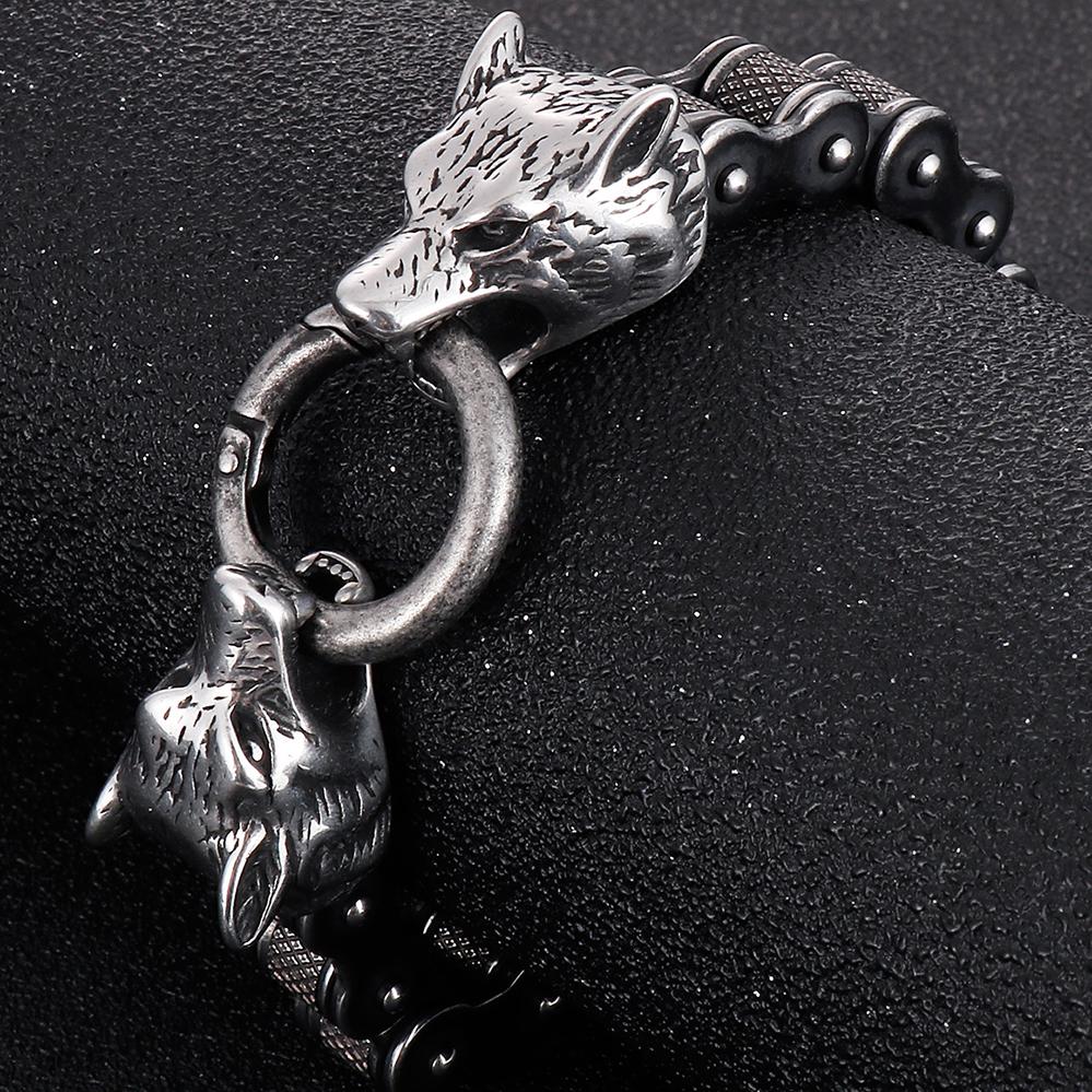 Готический двойной волчий головной браслет из нержавеющей стали для мужчин, винтажный черный цвет