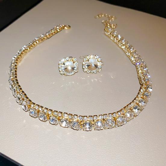 1 комплект ожерелье серьги комплект винтажный кубический цирконий регулируемая длина контрастный цвет невесты ювелирные изделия выпускной вечер свадьба серьги гвоздики