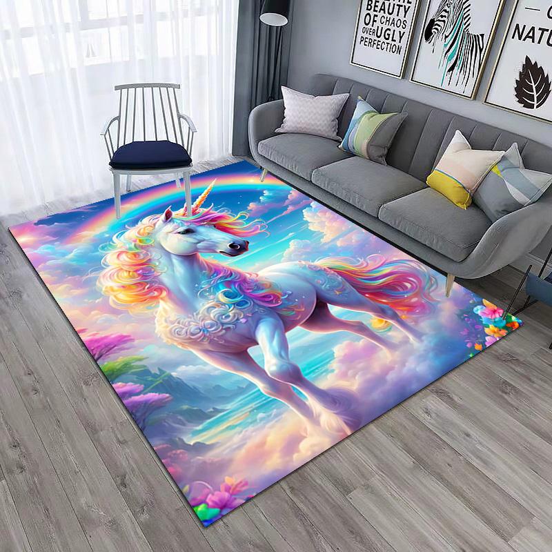 Magical Unicorn Rainbow Sky Carpet Is Suitable For Living Room And Bedroom Doormats Office Balcony Decorative Carpet A4