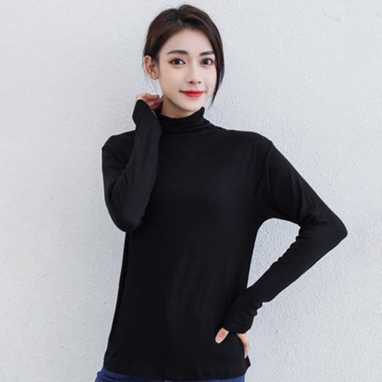 Женская водолазка с длинным рукавом, осенне-зимняя однотонная свободная футболка из модала, уличная одежда
