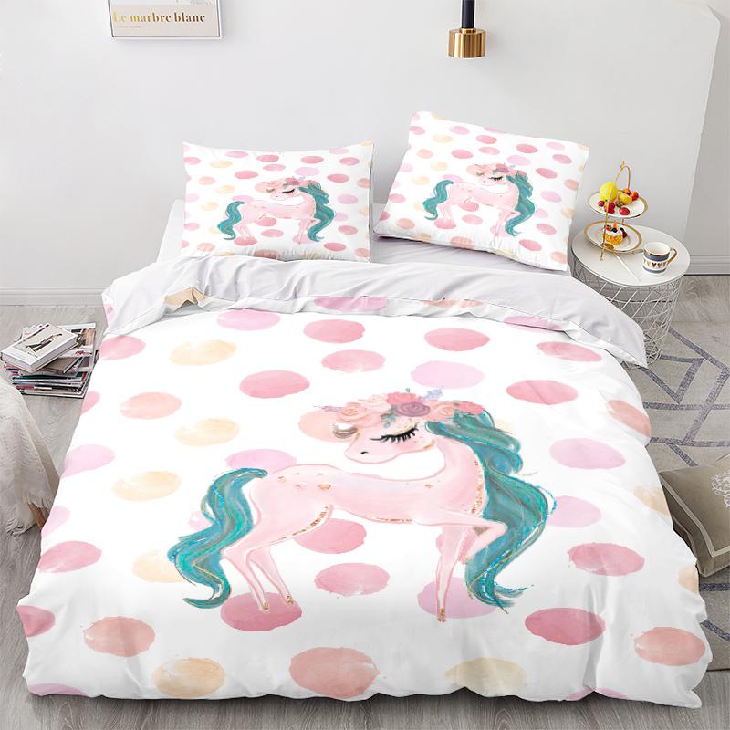 Комплект постельного белья серии 3D Единорог с мультяшными животными, пододеяльник и наволочка, 2/3 предмета, милое животное для комнаты для девочек, мягкое украшение для дома, которое можно стирать в машине