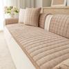 Dark Grey Flannel Sofa Cushion Covers Grid Quilted Thick Warm Seat Cover Non-Slip Anti-Scratch Sofa Protector for Living Room