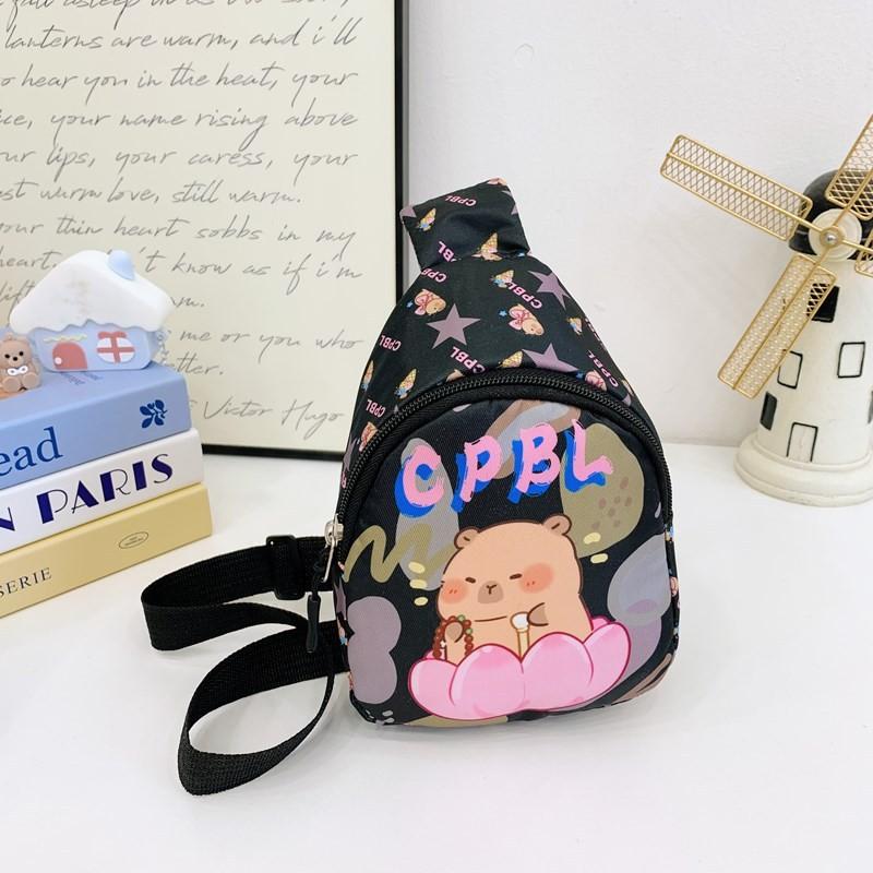 Cartoon Fun Capybara Kids Shoulder Bags Printed Animal Nylon Play Use Daily