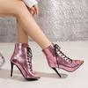 Gold Silver Heels Ankle Boots For Women Sexy Peep Toe Lace Up Boot Party Jazz Latin Dance Stilettos Shoes Ladies Party