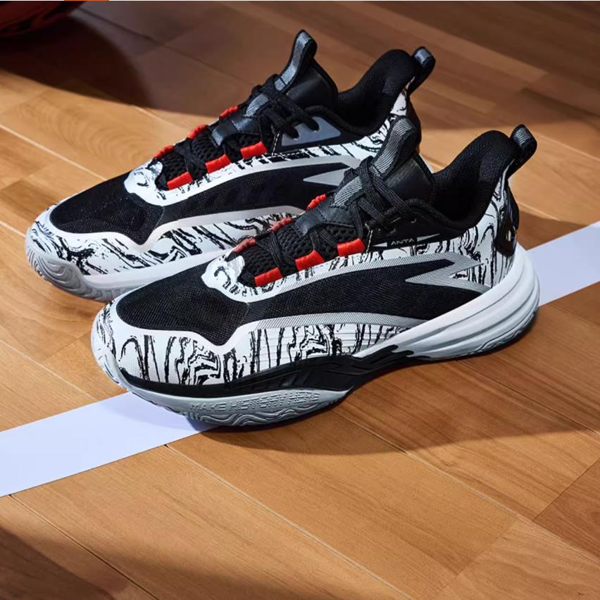 Anta Детские дышащие удобные нескользящие износостойкие низкие баскетбольные кроссовки детские кроссовки черные белые 312431103-3