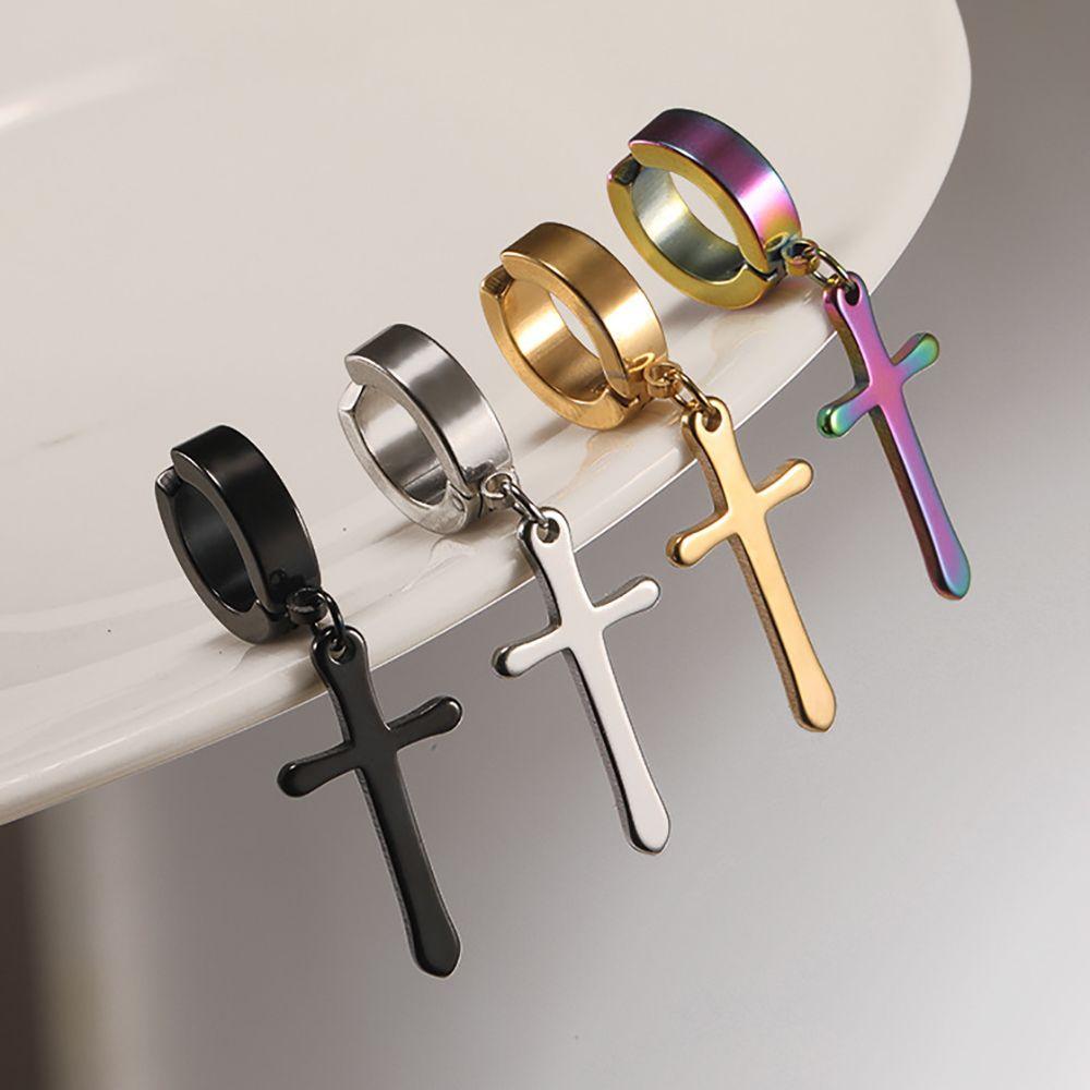 Steel Unisex Women Gift Non-Piercing Earring Cross Clip Earring Men Ear Cuff Fashion Jewelry
