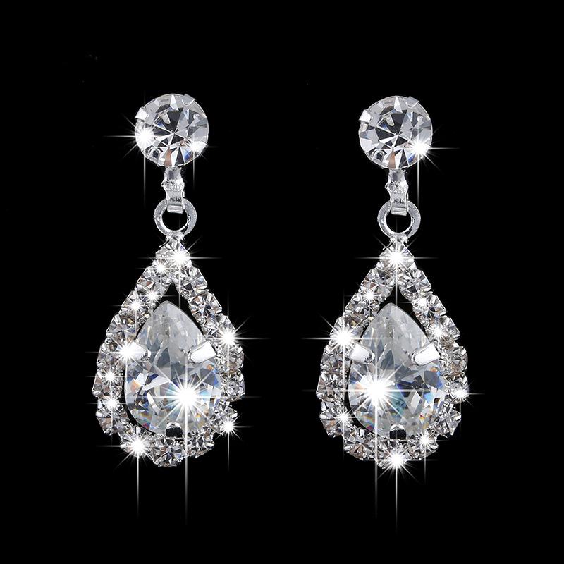 White Cubic Zirconia Stone Jewelry Sets For Women Silver Color Chain Necklace Earrings Set Wedding Bridal Jewelry Valentine's Day Gifts