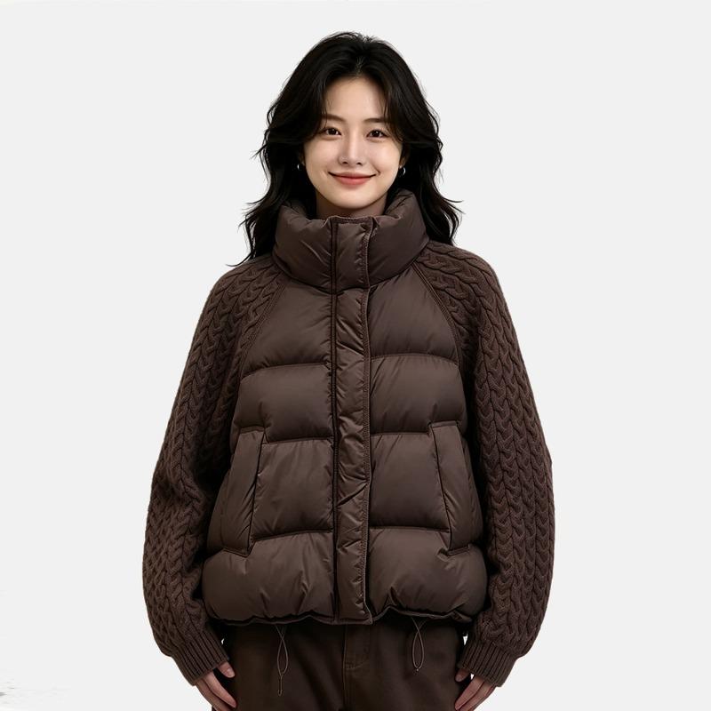 Knitted sleeve cotton-padded clothes fashionable and versatile winter splicing twist sleeve cotton-padded jacket stand-up collar warm jacket