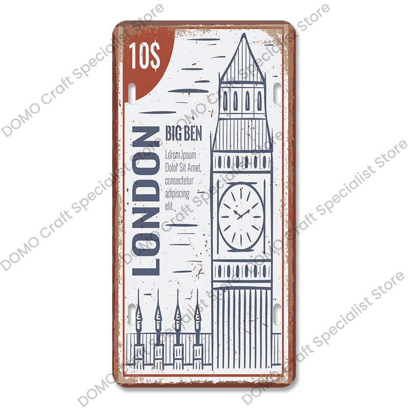 National Landmark Poster Car License Plate Retro France New York Australia Metal Tin Signs Wall Decor Garage Car Club