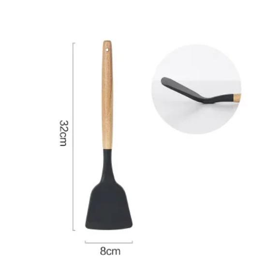 Силиконовая лопатка, ложка, половник, лопатка с прорезями, лопатка для пасты, антипригарное покрытие, кухонная утварь, силиконовые инструменты для приготовления пищи с деревянной ручкой
