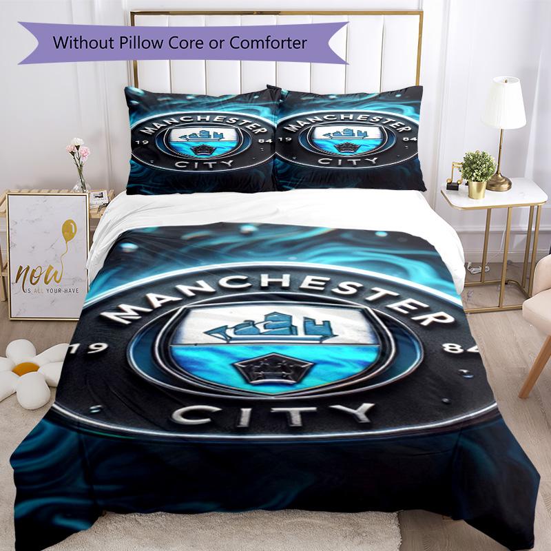 Manchester City F.C Printed Pattern Duvet Cover Set – includes 1 duvet cover and 2 matching pillowcases Bedroom decor Christmas gifts
