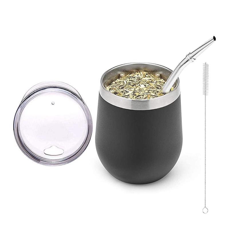 Double-Wall Stainless Yerba Gourd Mate Tea Set Coffee Cups Water Cup with Lid Spoon Straw Bombilla Head Filter Brush