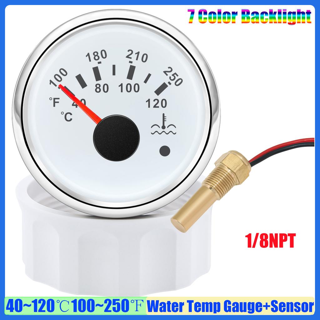 Car 7 Color LED 52mm Water Temp Gauge with Alarm 40~120℃,100~250℉ Water Temperature Meter+Sensor 1/8NPT,M14X1.5,M16X1.5,3/8NPT