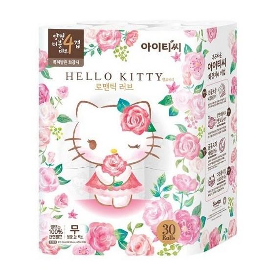 Hello Kitty Romantic Love 4-ply Natural Pulp Toilet Paper Roll 25m, 30 Rolls, 1 Pack, a Popular Character In Korea