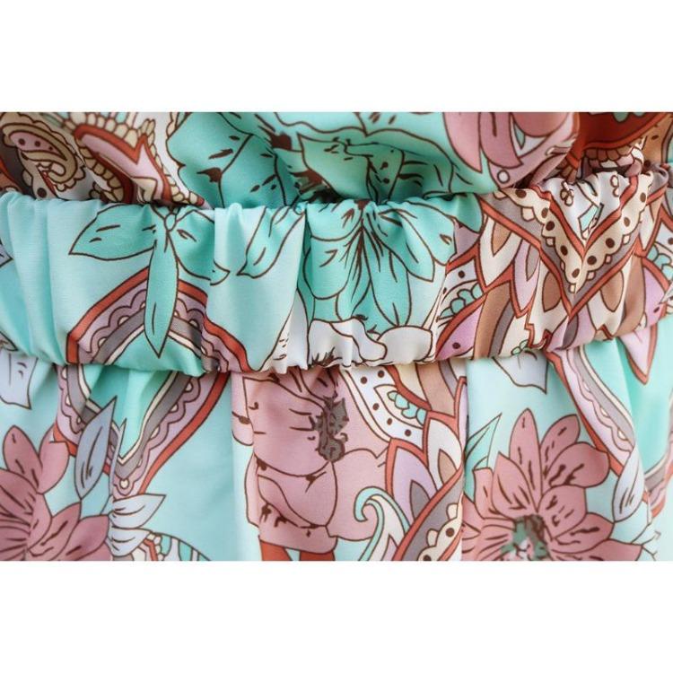 Богемное длинное платье с цветочным принтом, элегантное платье-свинг с глубоким V-образным вырезом, длинными рукавами и высоким разрезом, с поясом, женские пляжные платья, сексуальное