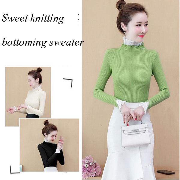 Водолазка с оборками, нижний свитер, женский весенне-осенний утягивающий пуловер из двух частей, свитер с кружевными оборками, вязаный свитер, топ