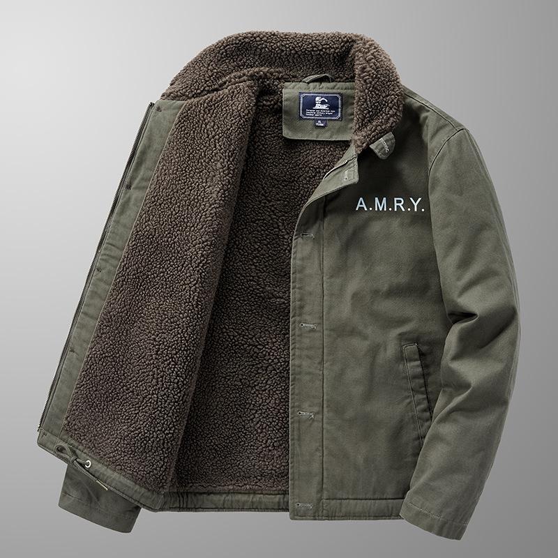 Winter Casual Men's Fleece Thickened Lapel Military Padded Jacket Loose Lamb Fleece Padded Jacket