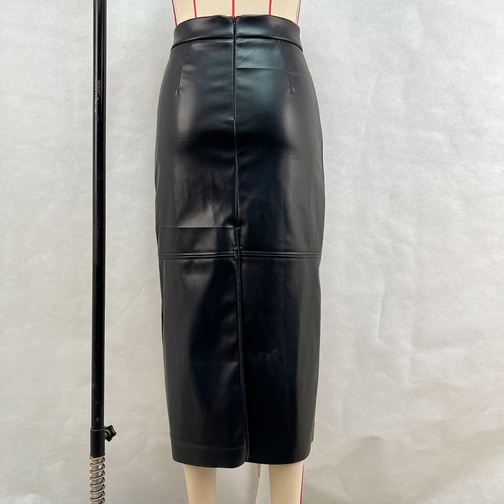 Темперамент осень/зима новая женская однотонная эластичная юбка с высокой талией, вышитыми ромбами и бантом, простая модная юбка-трапеция из искусственной кожи