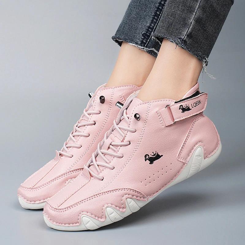 Модные мужские кожаные повседневные кроссовки с мягкой подошвой и круглым носком, удобные мокасины для пары, роскошные модные женские ботильоны для походов, белые теннисные ботинки