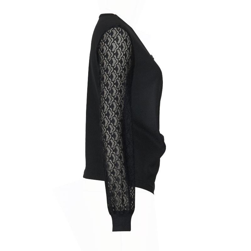 Осень 2025 Женская европейская и американская мода: Черный трикотажный топ с длинным рукавом