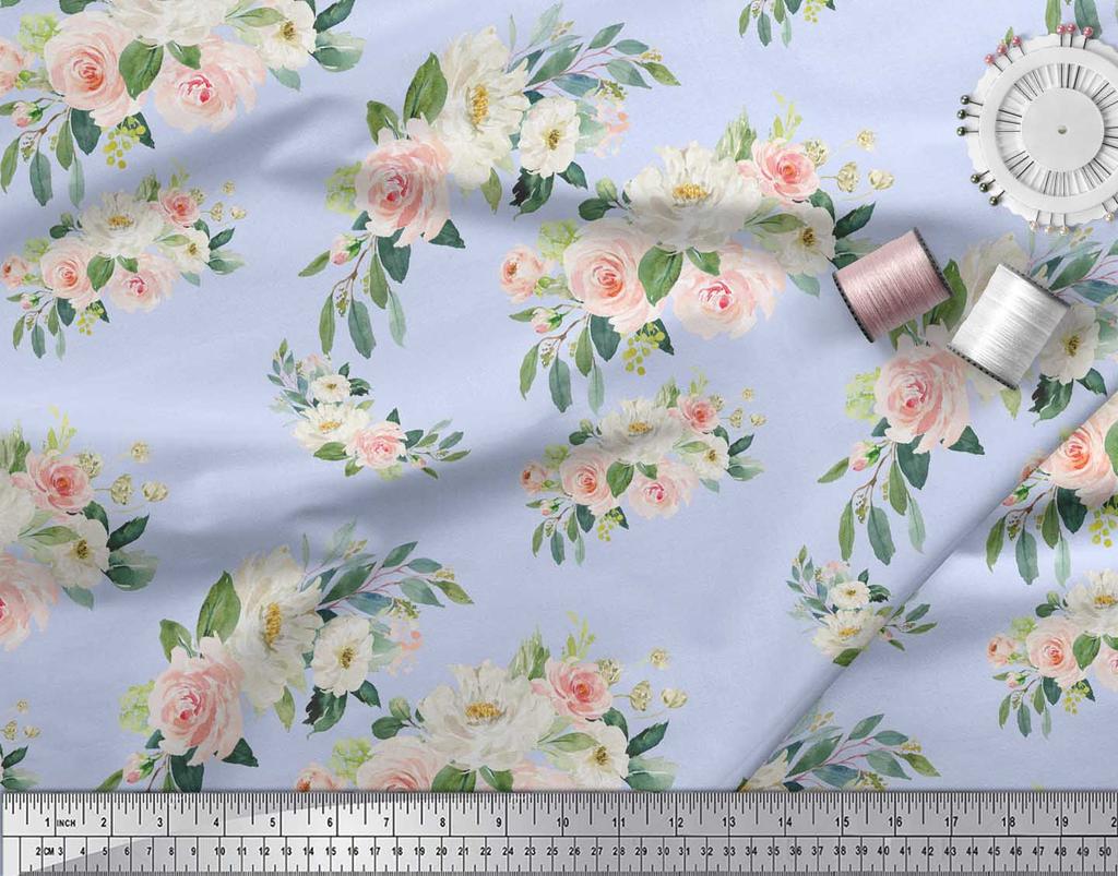 Soimoi Черная полиэфирная ткань для рукоделия с листьями и лютиками с цветочным принтом, 42 дюйма по метрам