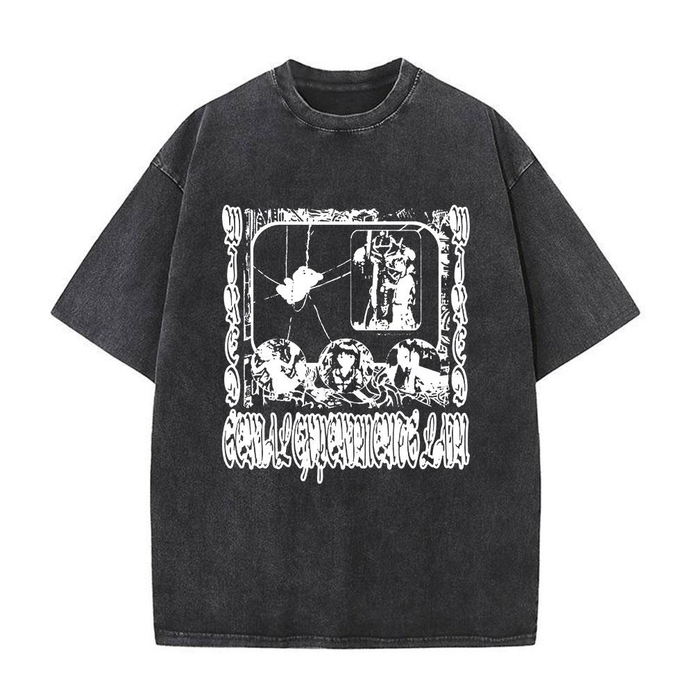 Serial Experiments Lain Anime Vintage Washed T-Shirt Manga Iwakura Girl Sci Fi Short Sleeve T-shirts 100% Cotton Casual T Shirt