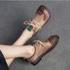Johnature Genuine Leather Soft Sole Women's Shoes Vintage Round Toe Lace-up Versatile Comfortable Flat Shoes