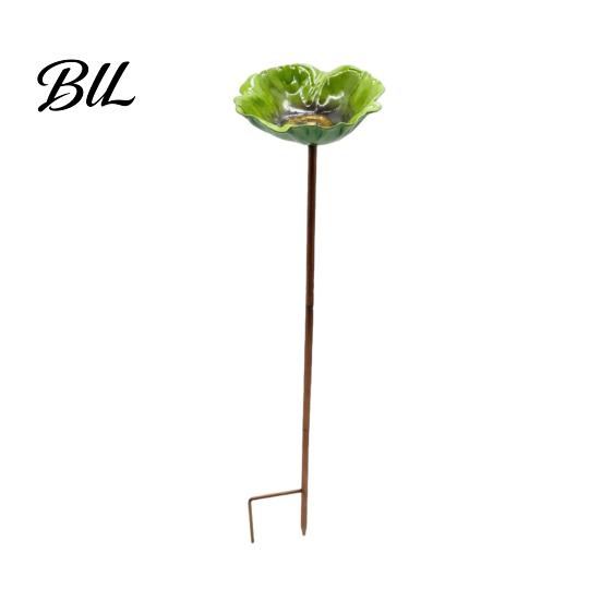 Bee Watering Station Metal Flower Yard Stake Handmade Ground Insert Bird Butterfly Water Bath Feeder Drinking Bowl Outdoor Decor for Garden Lawn