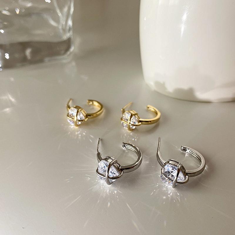 ANENJERY Блестящие серьги-гвоздики с цирконием в форме сердца для женщин, легкие роскошные нишевые дизайнерские корейские ювелирные изделия