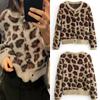 Women Fashion Leopard Print Fur Effective Short Knitting Sweater Female Chic Long Sleeve Buttons Kimono Coats Tops